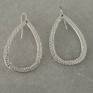 New hammered silver open teardrop shaped earrings.  2.5” long.